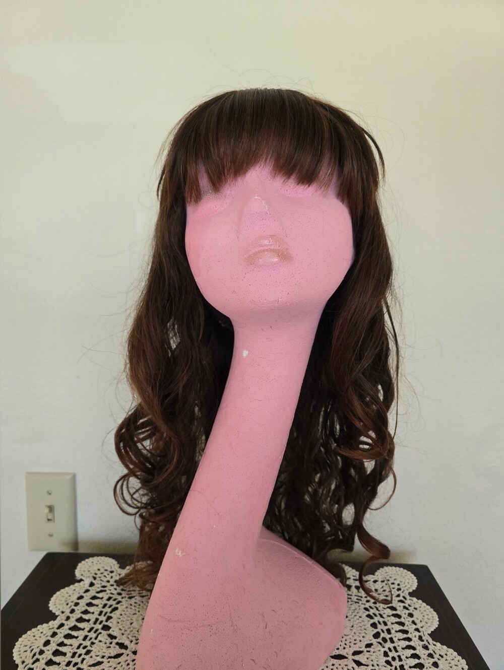 Brown Wavy Synthetic Wig with Bangs - Women Hair